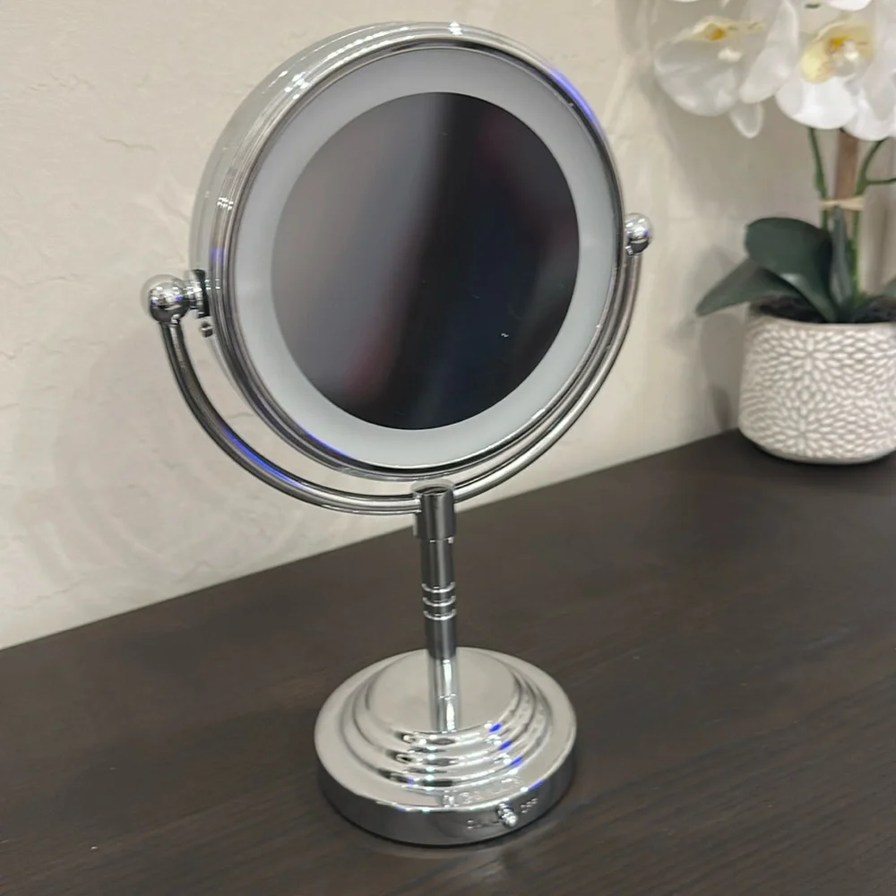 Small Silver Double-sided Lighted Vanity Mirror